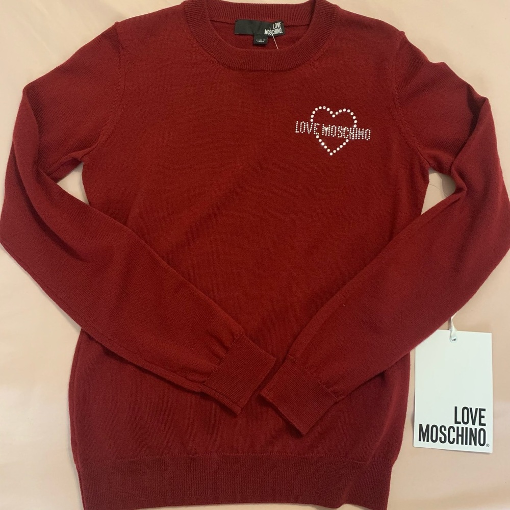 NWT Love Moschino logo studded sweater